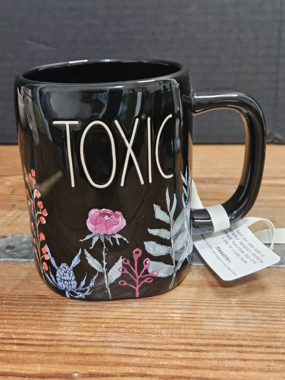 Rae Dunn Black 'Toxic' Floral Ceramic Mug